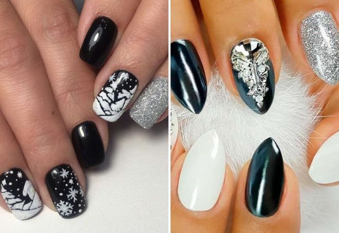 черно белый маникюр с блестками черно белый маникюр с блестками