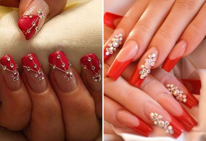 маникюр красный френч со стразами маникюр красный френч со стразами