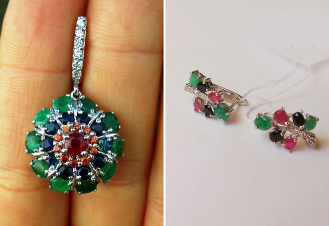 серьги с изумрудом и рубином серьги с изумрудом и рубином