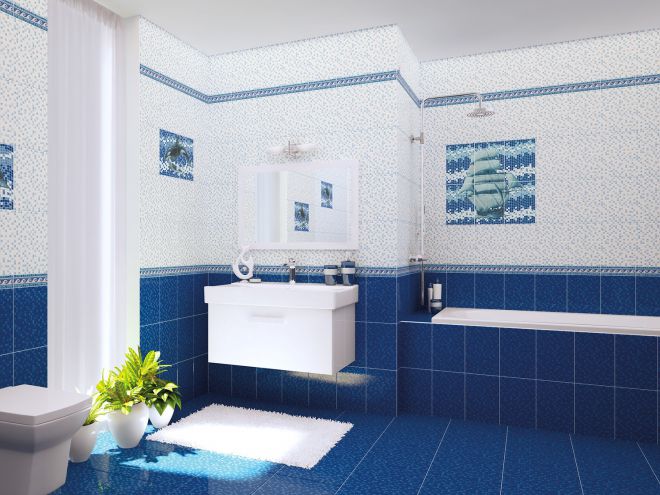 Синяя плитка для ванной Синяя плитка для ванной