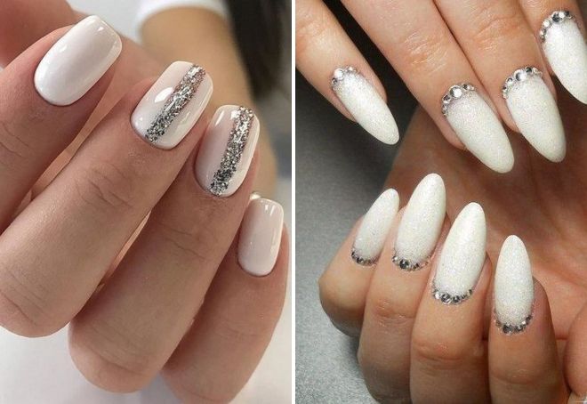 белый маникюр с серебряными блестками белый маникюр с серебряными блестками