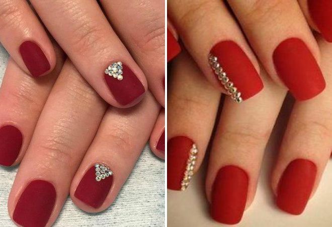 красный матовый маникюр со стразами красный матовый маникюр со стразами