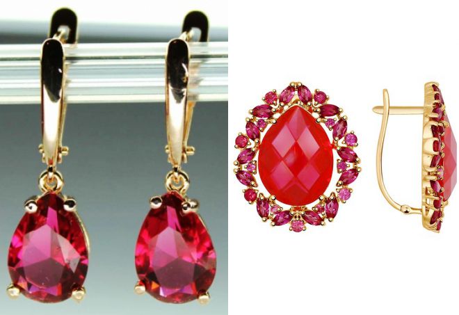 серьги с крупным рубином серьги с крупным рубином