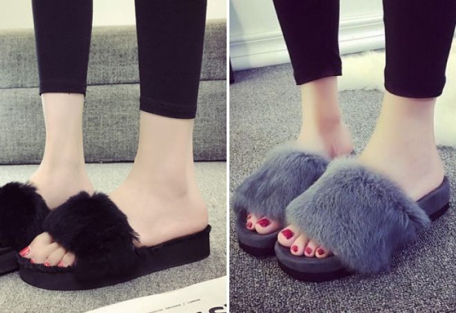 шлепки с мехом шлепки с мехом