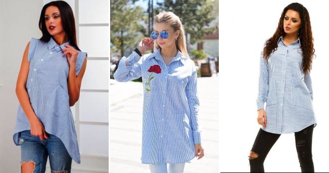 Женская рубашка-туника в полоску Женская рубашка-туника в полоску