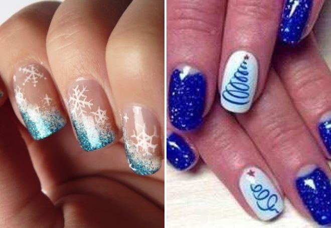 белый маникюр с синими блестками белый маникюр с синими блестками