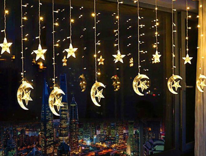 гирлянда звезды и луна на окно гирлянда звезды и луна на окно