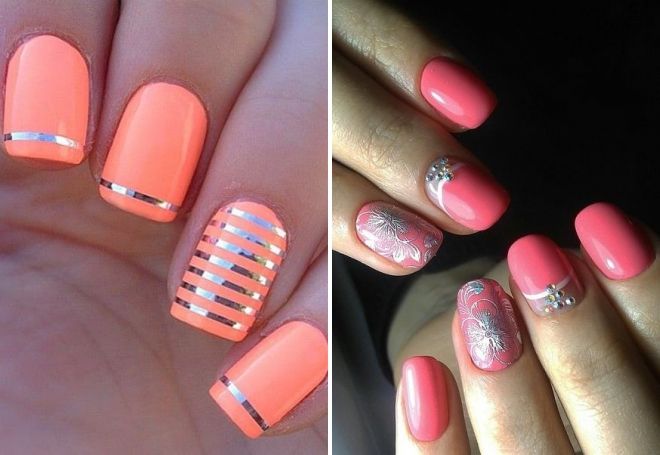 коралловый маникюр с серебром коралловый маникюр с серебром