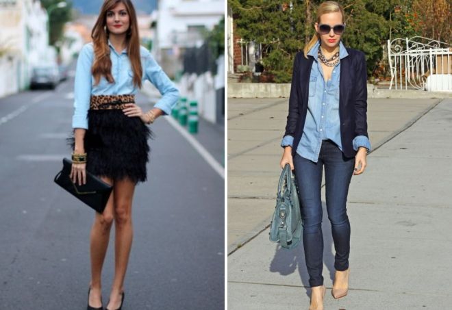 с чем носить джинсовую рубашку с чем носить джинсовую рубашку