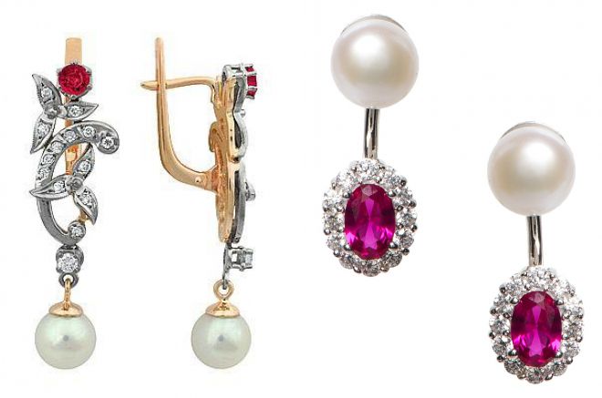 серьги с жемчугом и рубином серьги с жемчугом и рубином
