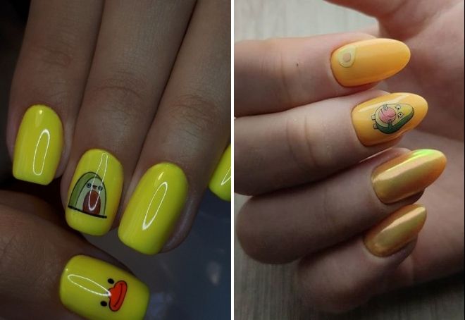 желтый маникюр с авокадо желтый маникюр с авокадо