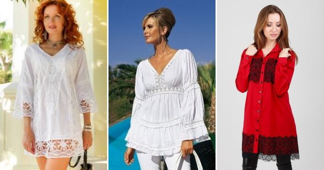 Туника-рубашка с кружевом Туника-рубашка с кружевом