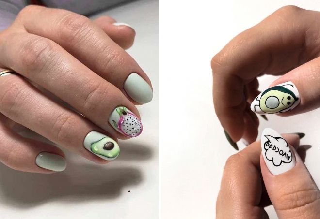 белые ногти с авокадо белые ногти с авокадо