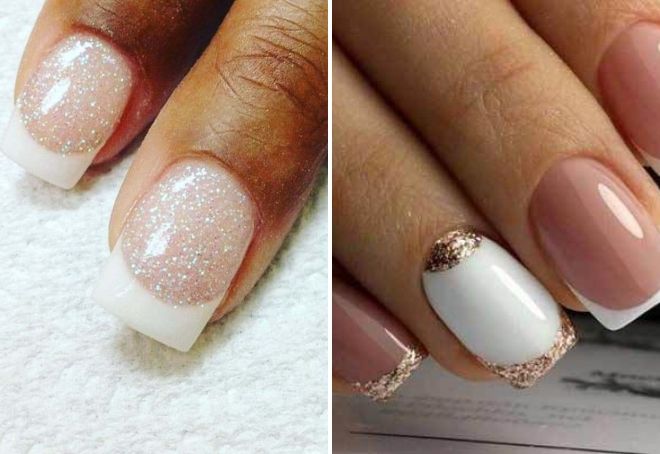 маникюр белый френч с блестками маникюр белый френч с блестками