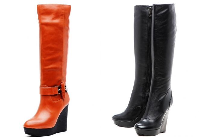 осенние кожаные сапоги на танкетке осенние кожаные сапоги на танкетке