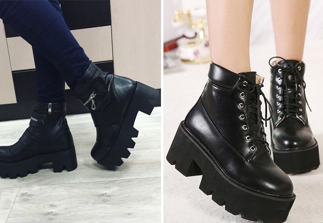 высокие ботинки на тракторной подошве высокие ботинки на тракторной подошве