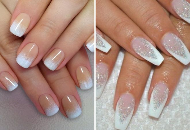 белый маникюр омбре с блестками белый маникюр омбре с блестками