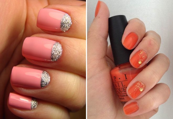 коралловый маникюр с блестками коралловый маникюр с блестками