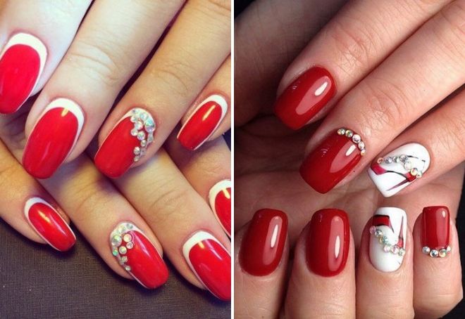 красно белый маникюр со стразами красно белый маникюр со стразами