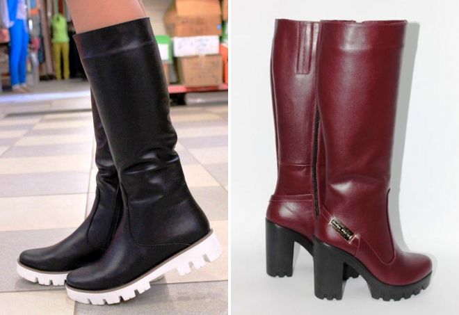 осенние кожаные сапоги на тракторной подошве осенние кожаные сапоги на тракторной подошве