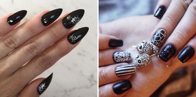 черный маникюр на хэллоуин черный маникюр на хэллоуин