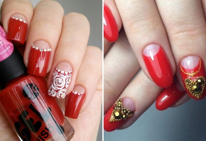 красный лунный маникюр со стразами красный лунный маникюр со стразами