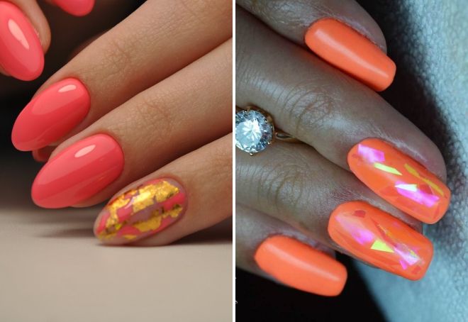 коралловый маникюр с фольгой коралловый маникюр с фольгой