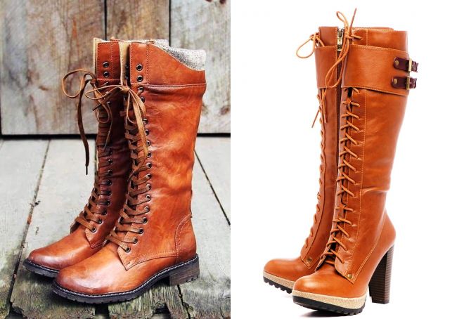 рыжие сапоги на шнуровке рыжие сапоги на шнуровке