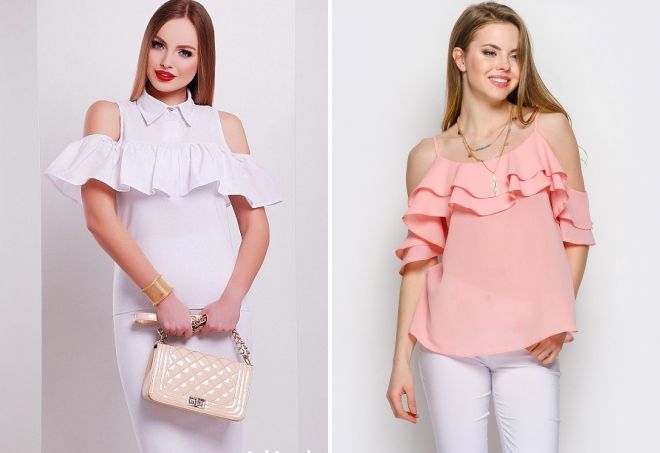 блузка с открытыми плечами и воланами блузка с открытыми плечами и воланами