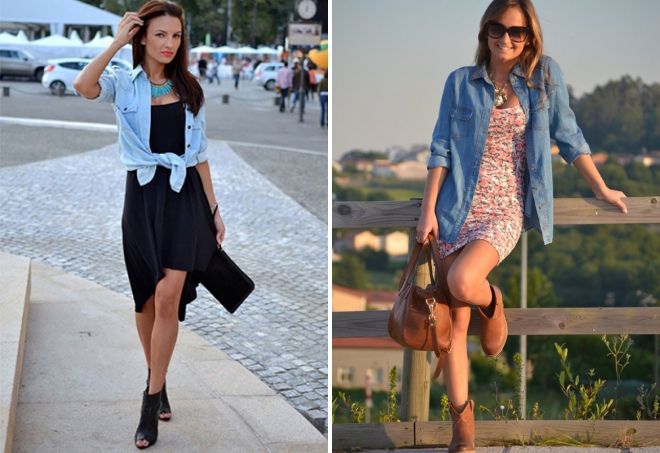 джинсовая рубашка поверх платья джинсовая рубашка поверх платья