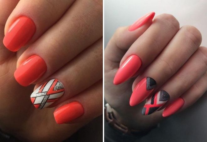 коралловый маникюр с геометрией коралловый маникюр с геометрией