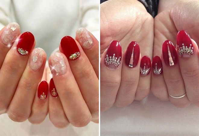 красный маникюр со стразами и блестками красный маникюр со стразами и блестками