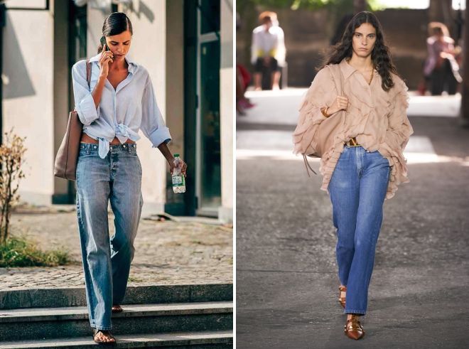 широкие джинсы с рубашкой широкие джинсы с рубашкой