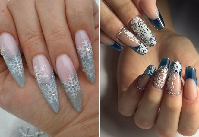 новогодний френч на длинные ногти новогодний френч на длинные ногти