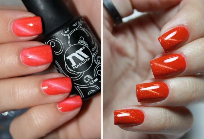 коралловый маникюр кошачий глаз коралловый маникюр кошачий глаз