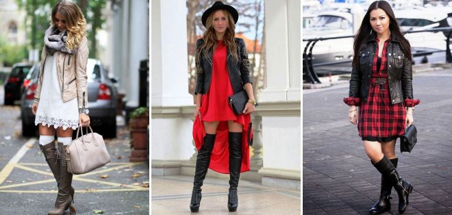 осенние кожаные сапоги с платьем осенние кожаные сапоги с платьем