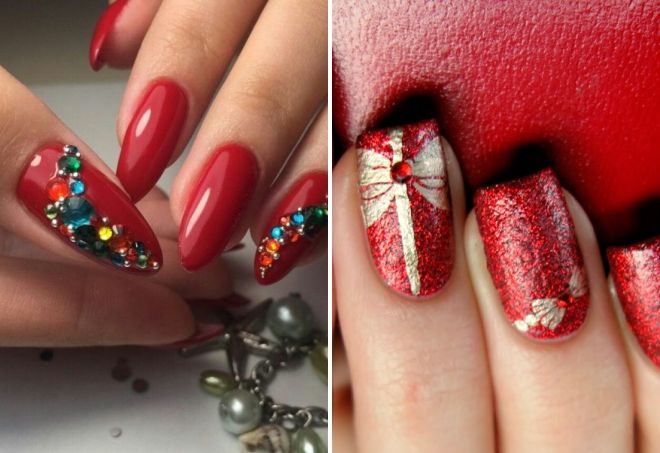 красный новогодний маникюр со стразами красный новогодний маникюр со стразами