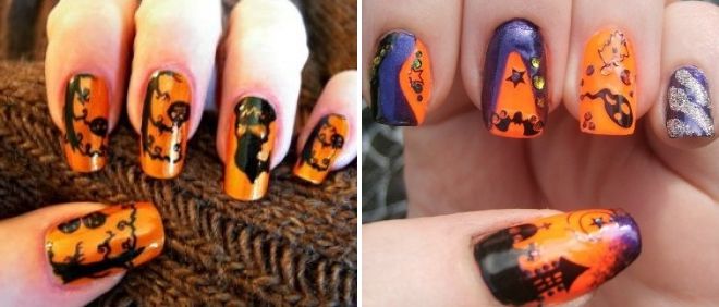 оранжевый маникюр на хэллоуин оранжевый маникюр на хэллоуин