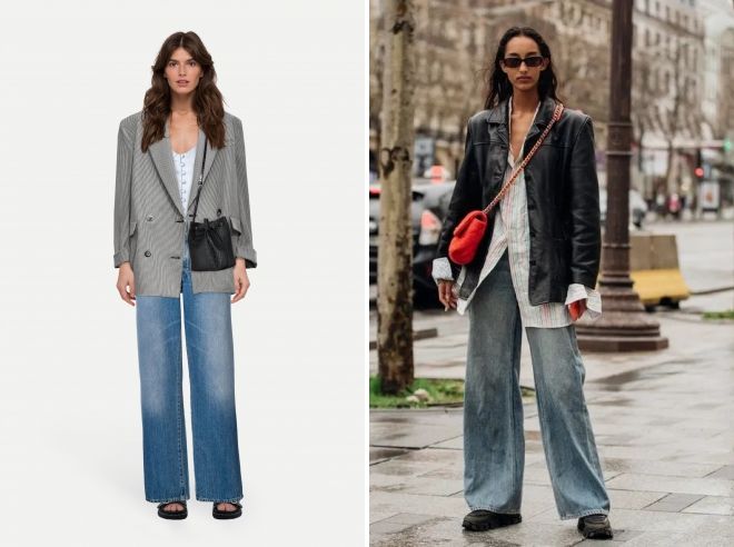 широкие джинсы с пиджаком широкие джинсы с пиджаком
