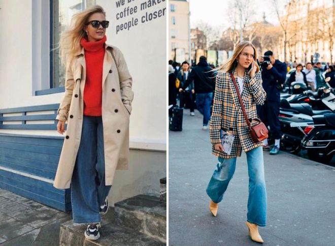 пальто с широкими джинсами пальто с широкими джинсами