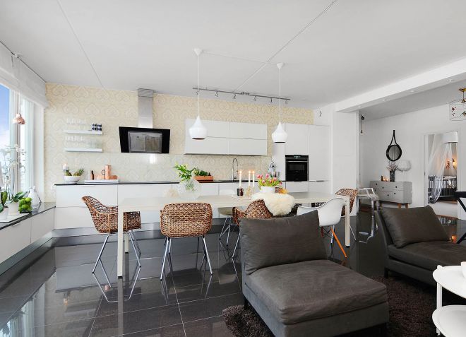 Кухня гостиная в скандинавском стиле Кухня гостиная в скандинавском стиле