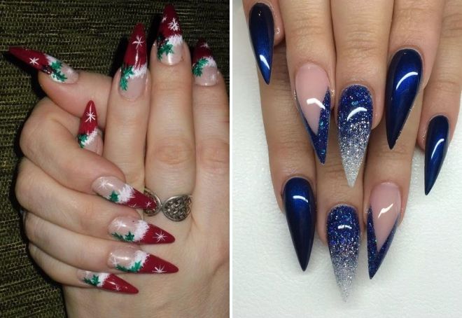 новогодний френч на острых ногтях новогодний френч на острых ногтях