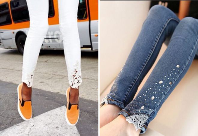 джинсы с кружевом внизу джинсы с кружевом внизу