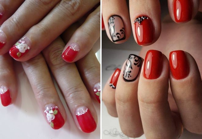 красный маникюр со стразами на коротких ногтях красный маникюр со стразами на коротких ногтях