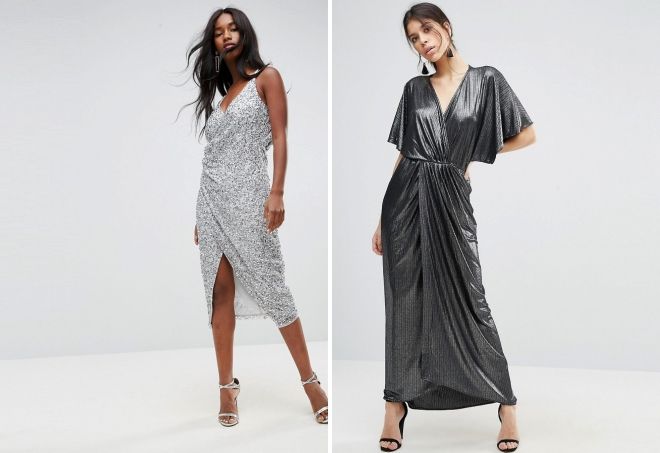 серебристое платье с запахом серебристое платье с запахом