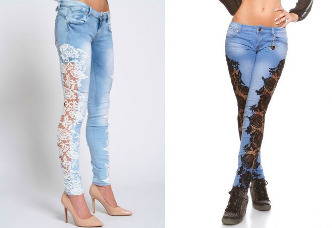 джинсы с кружевом по бокам джинсы с кружевом по бокам