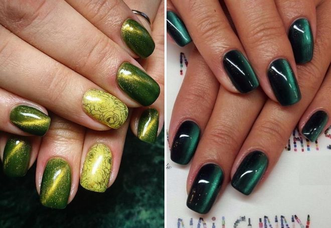 зеленый маникюр кошачий глаз зеленый маникюр кошачий глаз