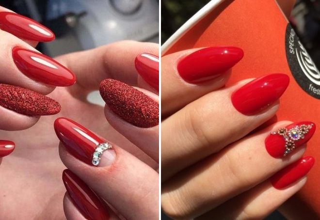 красный маникюр со стразами на острые ногти красный маникюр со стразами на острые ногти