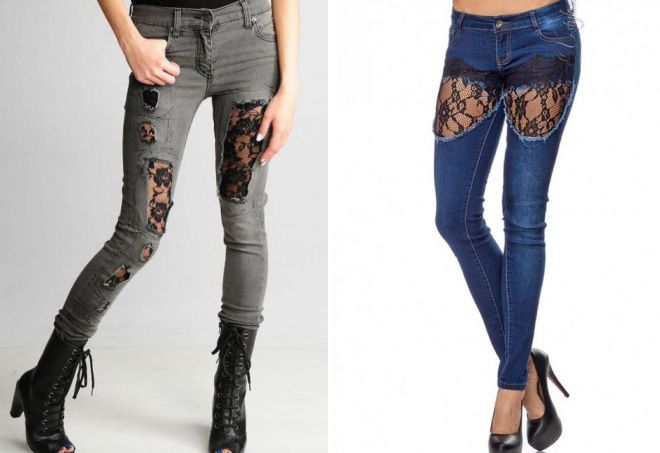 рваные джинсы с кружевом рваные джинсы с кружевом