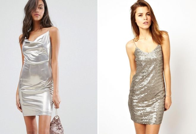 серебряное платье на бретельках серебряное платье на бретельках